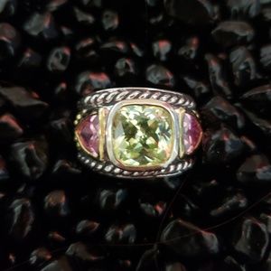 Sterling silver & 14k ring with 3 large topaz stones